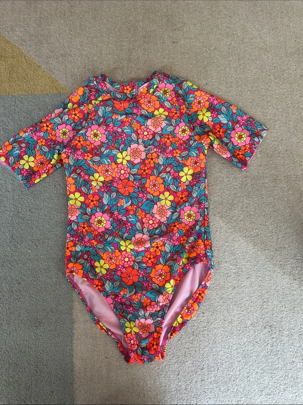 Cat & Jack Pink Floral Short Sleeve One-Piece